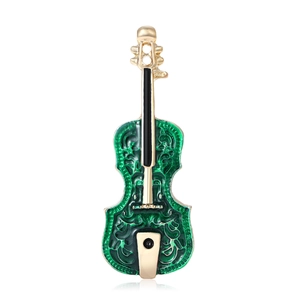 Broche Violon en Émail Vintage pour Hommes Femmes Élégant Instrument de Musique Épingle de Revers Alliage Vert Or Bijoux