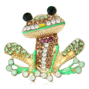 Vintage Green Frog Brooch Pin Colorful Rhinestone Alloy Animal Corsage For Women Clothing Accessories Jewelry Gift