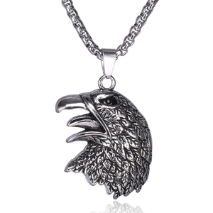 Collar Con Colgante de Cabeza de Águila de Acero Inoxidable Retro Para Hombre Joyería Punk Vintage de Aleación Plata