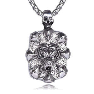 Collier Pendentif Tête de Tigre et Crâne en Acier Inoxydable et Alliage pour Hommes Punk Gothique Rock Biker Bijoux