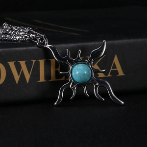 Retro titanium steel cross pendant necklace with turquoise stone in punk hip-hop style