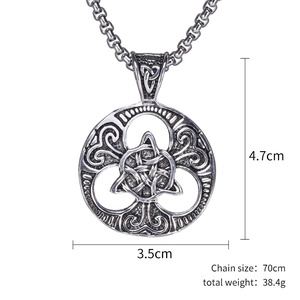 Punk vintage stainless steel Celtic knot round pendant necklace for men in silver finish
