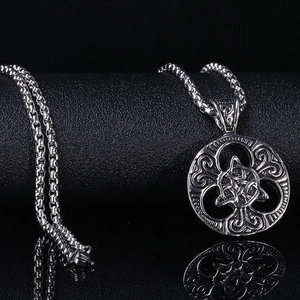 Men's punk Celtic Knot round stainless steel pendant necklace with classic box chain
