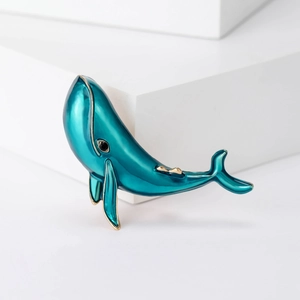 Korean Style Alloy Enamel Blue Whale Dolphin Brooch For Women Versatile Fashion Clothing Pins Animal Jewelry Gift