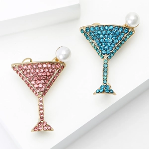 Broche en Alliage avec Strass en Forme de Verre à Cocktail pour Femme Élégante Épingle de Coupe de Vin Martini avec Incrustation de Künstliche Perles Bijou de Mode Cadeau