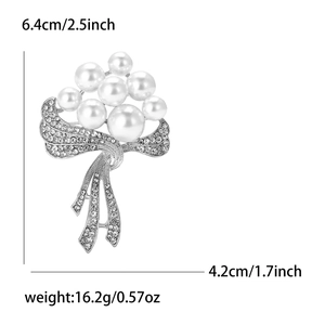 Élégante broche fleur en alliage argenté avec perles blanches et strass pour femmes
