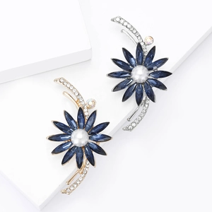 Broche Fleur en Cristal Bleu de Luxe Pour Femme Alliage Strass Künstliche Perle d'imitation Pour Manteaux Mariage Bijoux Accessoires
