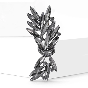 Luxury crystal wheat brooch in gunmetal grey finish for fashion coat accessory
