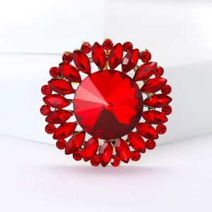 Funkelnde rote Strass-Sonnenblumen-Brosche in vergoldeter Legierung für elegante Anzüge