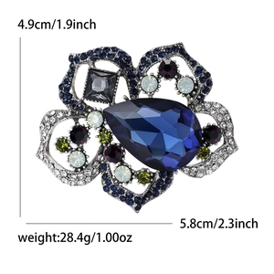Broche de flor de amapola vintage con cristales azules para abrigos, 4,9cm x 5,8cm