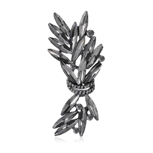 Luxury wheat leaf crystal brooch in dark grey alloy with sparkling stones for coat