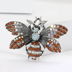 Sparkling crystal bee brooch in vintage silver finish with vibrant rhinestones