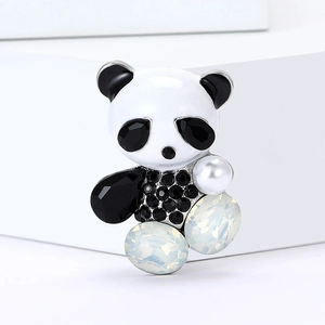 Broche Panda en Alliage Émaillé Mignonne Avec Strass Fausse Künstliche Perle Pierres Opale Pour Costumes Gilets Bijoux Accessoires Hommes Femmes