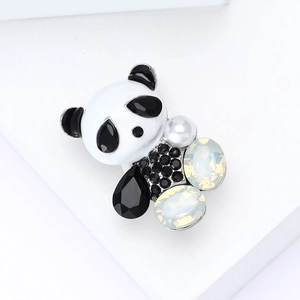 Broche panda en émail avec cristaux brillants et pierres d'opale élégante