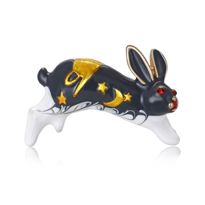 Mignonne Broche Lapin en Alliage Émail pour Femmes Motif Étoile Lune Épingle de Revers de Mode Accessoires de Vêtements Style Coréen
