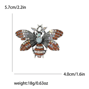 Sparkling crystal bee brooch in antique silver finish for women, size 5.7cm x 4.0cm