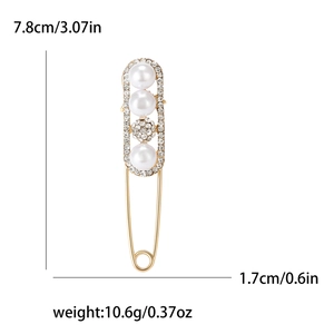 Schicke Sicherheitsnadel-Brosche in Gold mit Perlen und Strasssteinen, 7,8 cm lang