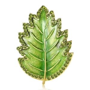 Vintage Alloy Enamel Leaf Brooch For Women Elegant Rhinestone Plant Pin Jewelry Accessory For Daily Party Banquet Decor