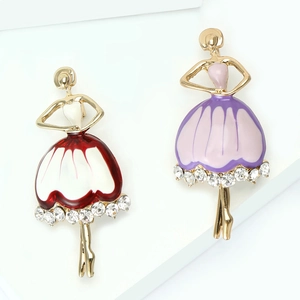 Elegant Ballet Girl Enamel Brooch Pin With Rhinestone Alloy Dancing Girl Drip Oil Badge For Women Suits Dress Jewelry Gift