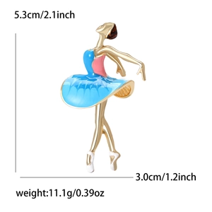 Mode legering balletmeisje brochespeld in blauw en roze emaille met afmetingen