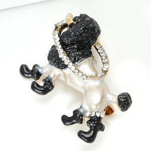 Elegant white poodle enamel brooch with sparkling rhinestone details and gold plating