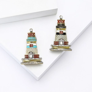Fashionable lighthouse brooches with colorful enamel and sparkling rhinestones