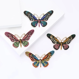 Alloy Colorful Rhinestone Butterfly Brooch For Women Elegant Animal Pin Clothing Accessory Gold Plated Jewelry
