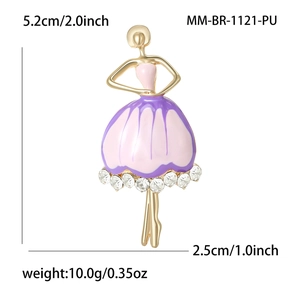 Exquisite ballet girl brooch with purple pink enamel and white rhinestones in gold finish