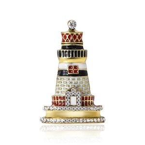 Fashion Vintage Nautical Lighthouse Enamel Brooch Pin Gold Plated Alloy Rhinestone Lighthouse Corsage For Men Women Jewelry Gift