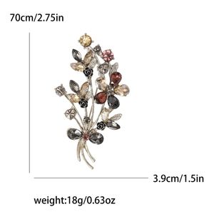 Elegant Alloy Rhinestone Flower Bouquet Brooch Pin For Women Vintage Floral Crystal Brooch For Dress Coat Sweater Jewelry Gift