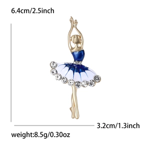 Elegant gold dancing girl brooch with blue gradient enamel and white rhinestones