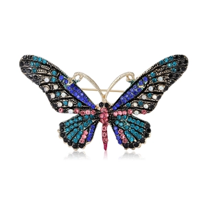Luxurious colorful rhinestone butterfly brooch pin with gold-plated alloy and crystal wings
