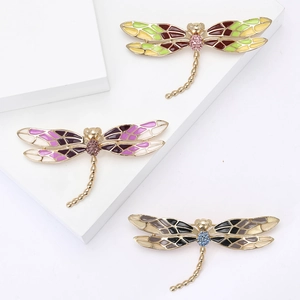 Broche Libellule Élégante en Alliage Émaillé Avec Strass et Perle Artificielle Épingle Animale de Mode pour Femme