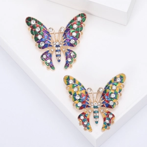 Vintage Butterfly Brooch For Women Colorful Enamel Rhinestone Inlaid Alloy Breastpin Fashion Apparel Decoration Jewelry Gift
