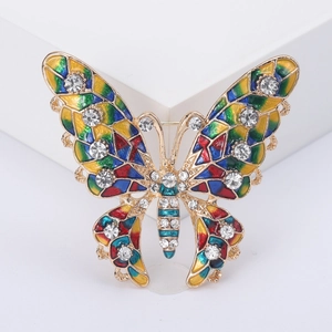 Fashion colorful enamel butterfly brooch with gold alloy frame and sparkling crystals