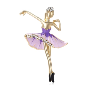 Elegante spilla ballerina in smalto viola con strass di cristallo scintillanti per donna