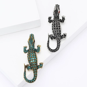 Vintage Alloy Rhinestone Crocodile Brooch For Men Women Retro Animal Suit Lapel Pin Jewelry Gift For Coat Jacket Blazer