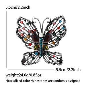 Vintage butterfly brooch with colorful rhinestones and enamel in silver alloy base