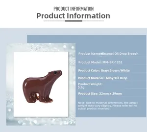 Detail specifications for polar bear enamel brooch with size and weight measurements