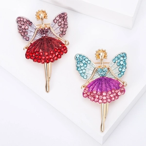 Spilla Fata Ballerina di Danza Classica in Stile Coreano in Lega Con Strass Intarsiati per Donna Accessorio per Maglione