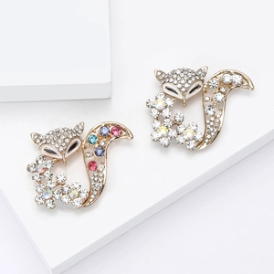 Broches elegantes en alliage dore en forme de renard avec cristaux et email noir