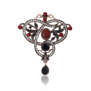 Vintage Palace Style Alloy Rhinestone Brooch For Women Elegant Red Stone Floral Corset Brooch Pin For Suit Coat Jewelry Gift