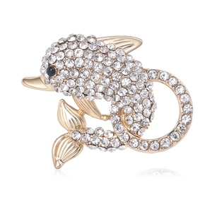 Luxury Alloy Rhinestone Dolphin Brooch Pin For Women Fashion Animal Shaped Sparkling Crystal Lapel Pin Jewelry Gift For Suits