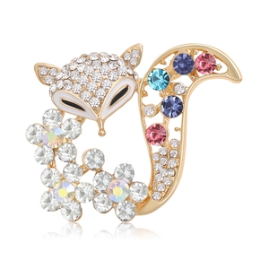 Broche Renard de Luxe en Alliage Avec Strass Étincelants Design Floral Femme Accessoires de Mode Vêtements Bijoux pour Fête Banquet