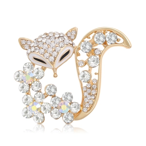 Broche renard exquise en alliage doré avec strass scintillants et finition émaillée