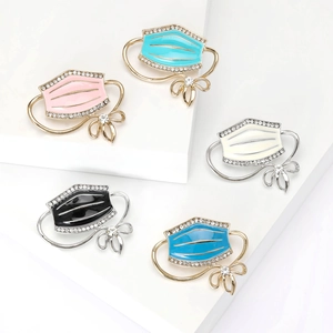 Creative Mask Shape Enamel Drip Oil Brooch With Bow Rhinestone Alloy Pin For Women Fashion Clothing Accessories Gift