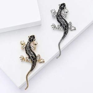Broche Gecko en Alliage Vintage Avec Émail Noir Et Strass Broche en Forme d'Animal Lézard pour Homme Femme Manteau Veste Bijoux