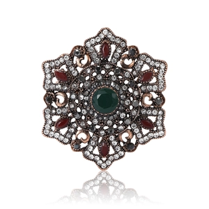 Vintage Baroque Alloy Rhinestone Flower Brooch For Women Bronze Finish Palace Style Multicolor Stone Corsage Apparel Pin Jewelry