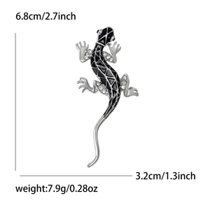 Broche gecko tendance en alliage et émail pour costumes avec strass blancs et taille