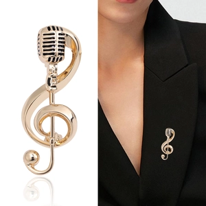 Elegant gold musical note G-clef and microphone brooch pin for fashion suit accessory